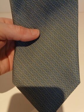 Brooks Brothers Olive and Blue Interlocking Micro-Pattern Silk Tie